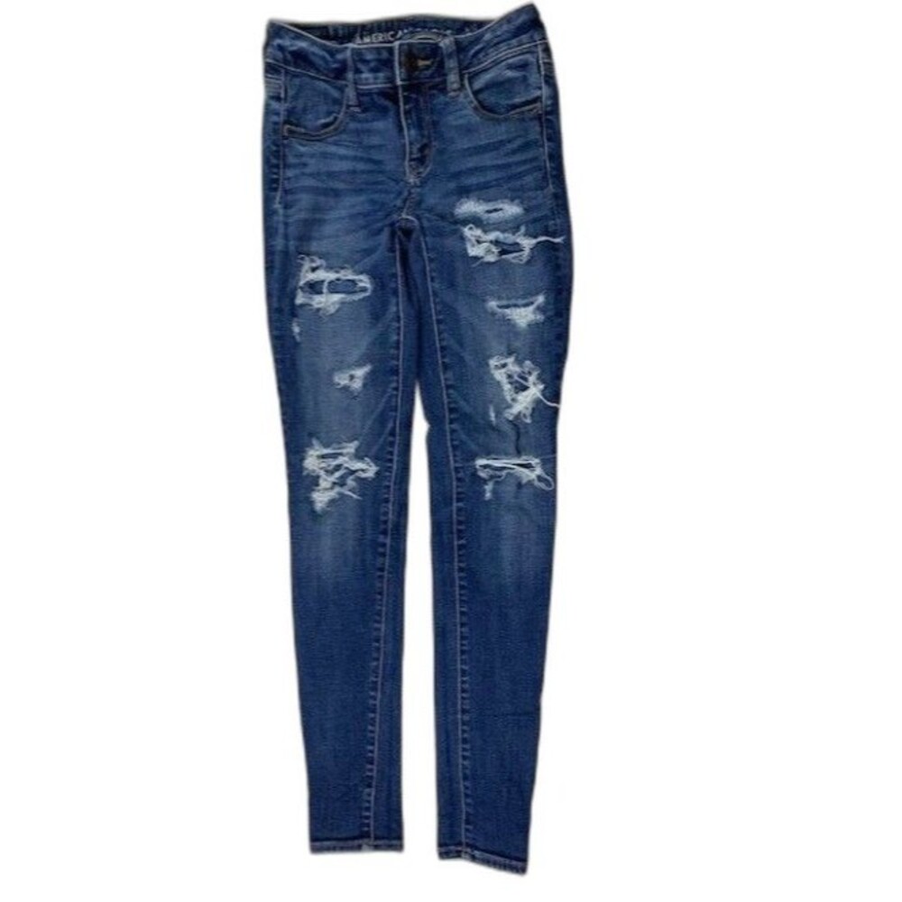 American Eagle Size 0 Womens Jeggings Stretch Low Rise Skinny Distressed